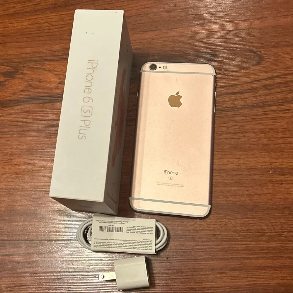 Unlocked Apple iPhone 6S Plus Original Box, Charger Cord,Plug 16 GB Rose Gold